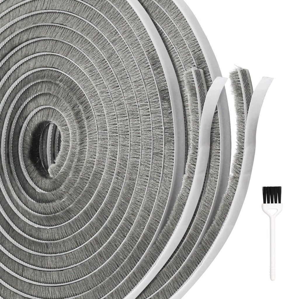 Adhesive Brush Weather Stripping,10m(L) x 9mm(W) x 9mm(T) Self-Adhesive Brush Seal Strip Ai