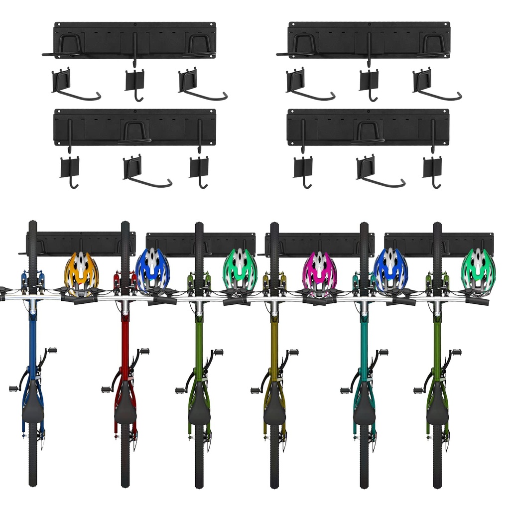 Bike Storage Rack, Wall Mounted Bike Hanger for Garage with 6 Bicycles Racks and 6 Helmets