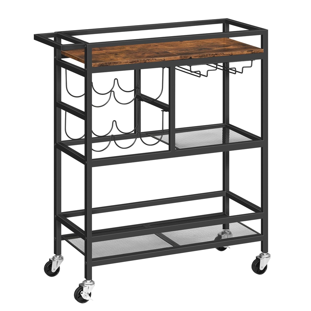 MAHANCRIS Bar Cart for Home, 3-Tier Serving Cart with Wheels and Handle, Beverage Cart with
