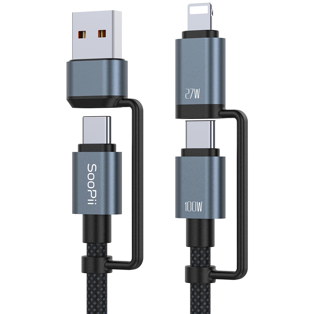 SOOPII 100W 6.6FT Multi USB C Charging Cable with LED Light, 5 in 1 USB C to USB C Fast Cha