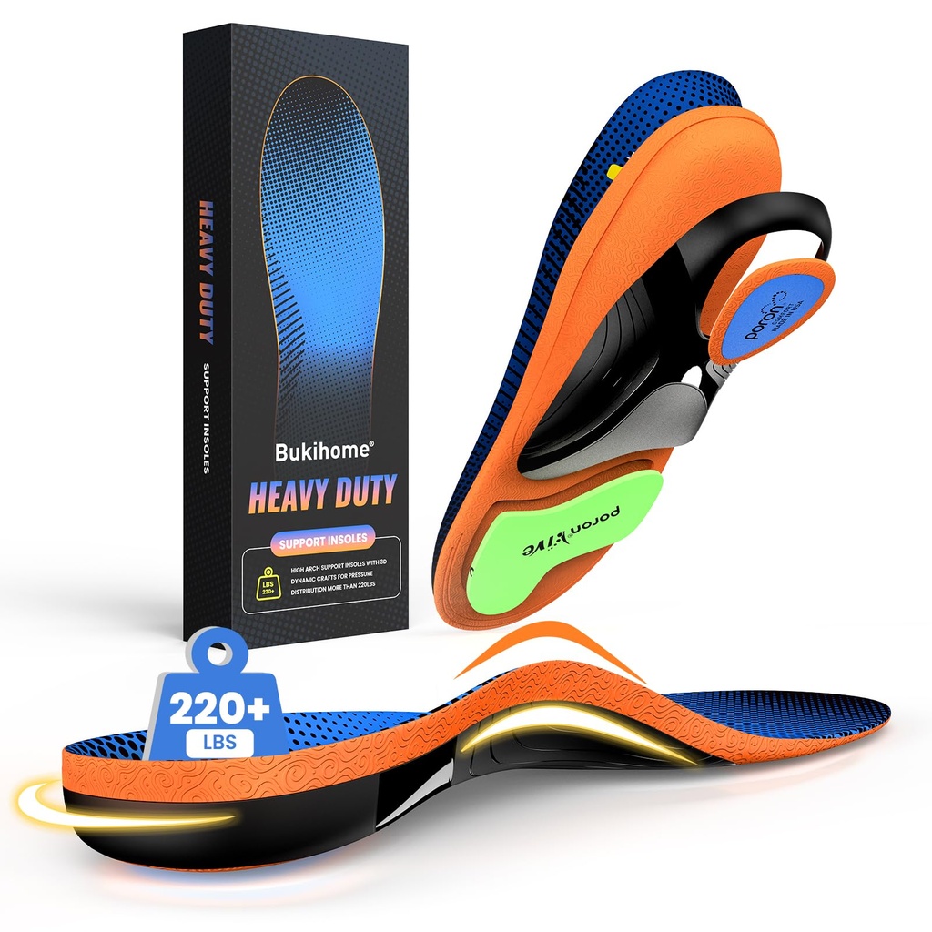 Bukihome Work Boot Insoles & Inserts - High Arch Support Insoles for Standing All Day- Heel