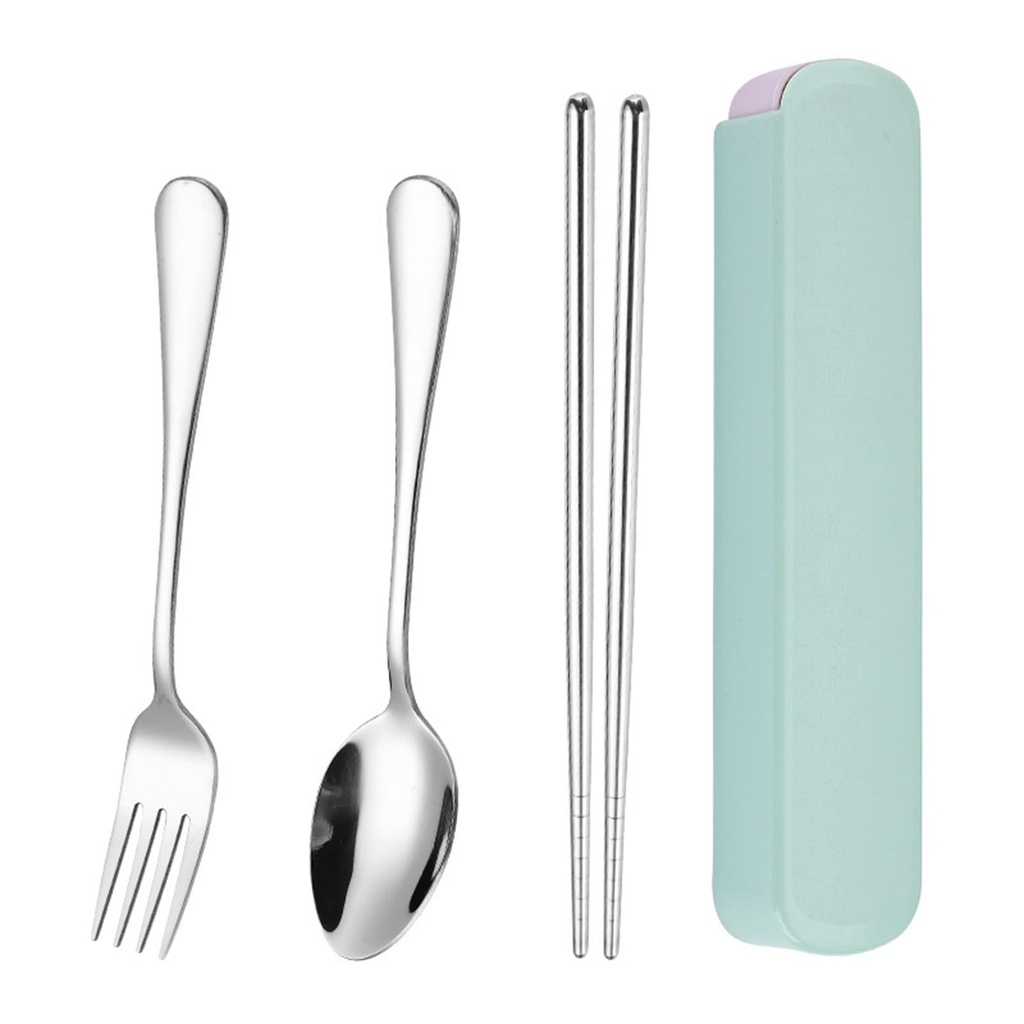 Beatyarmy 1 Set of 3 PCS Reusable Stainless Steel Green Cutlery Set with Portable Pouch Cas
