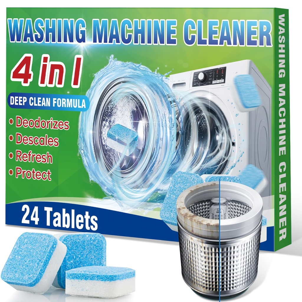 Washing Machine Cleaner, 24 Pack Washing Machine Tablets for HE Top Load & Front Loader Was