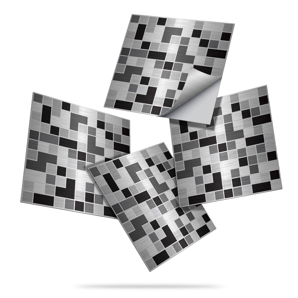 20pcs Metallic Mosaic Tile Stickers, Kitchen Bathroom Wall Stick on Tiles Self Adhesive Vin