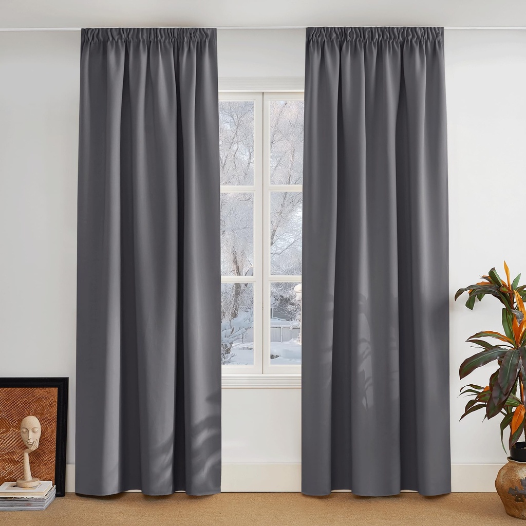 PONY DANCE Thermal Blackout Curtains, 90 Drop, Pencil Pleat, Living Room, Track Rail, Extra