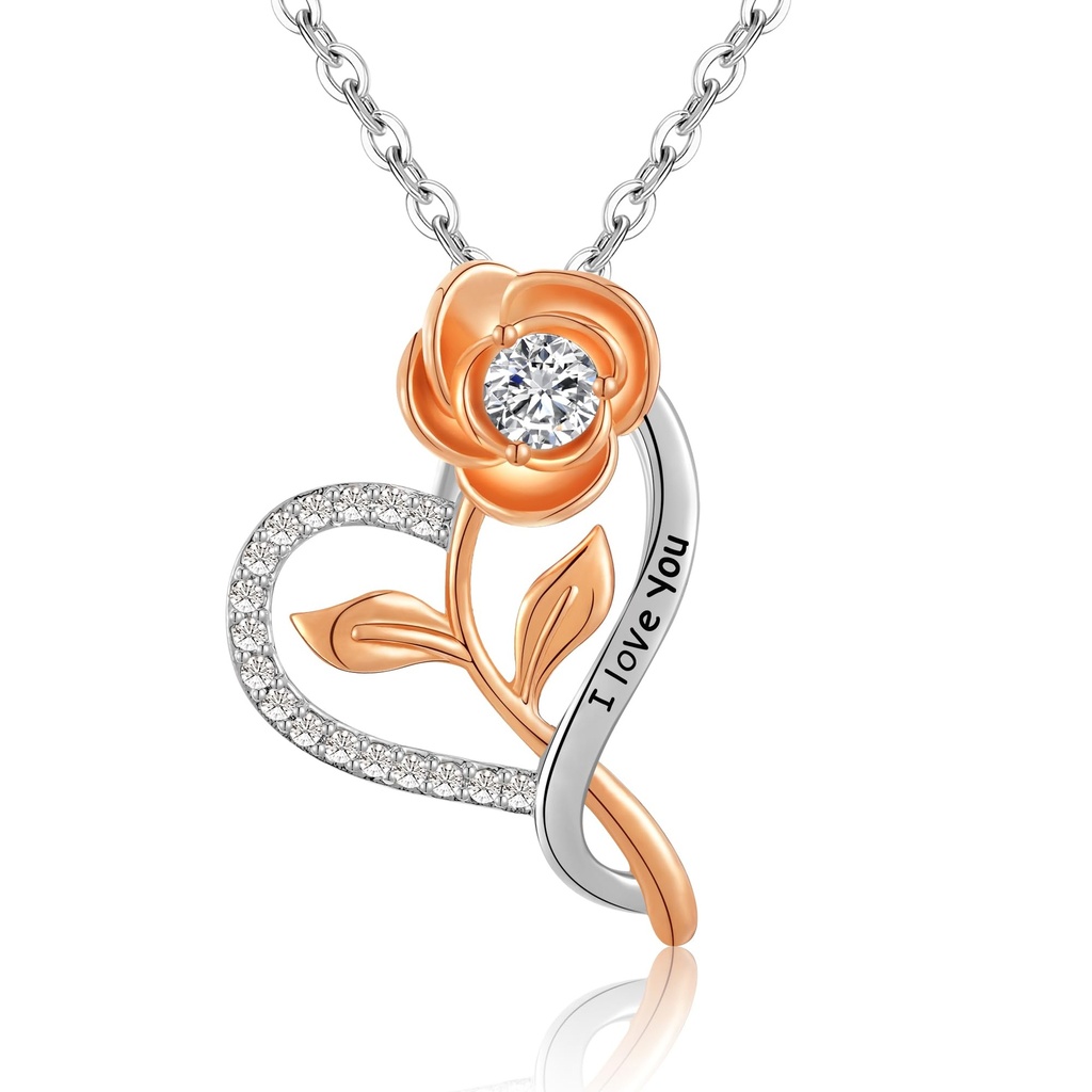 Gifts for Wife/Mum/Girlfriend Necklace, 925 Sterling Silver Necklaces for Women Rose Flower