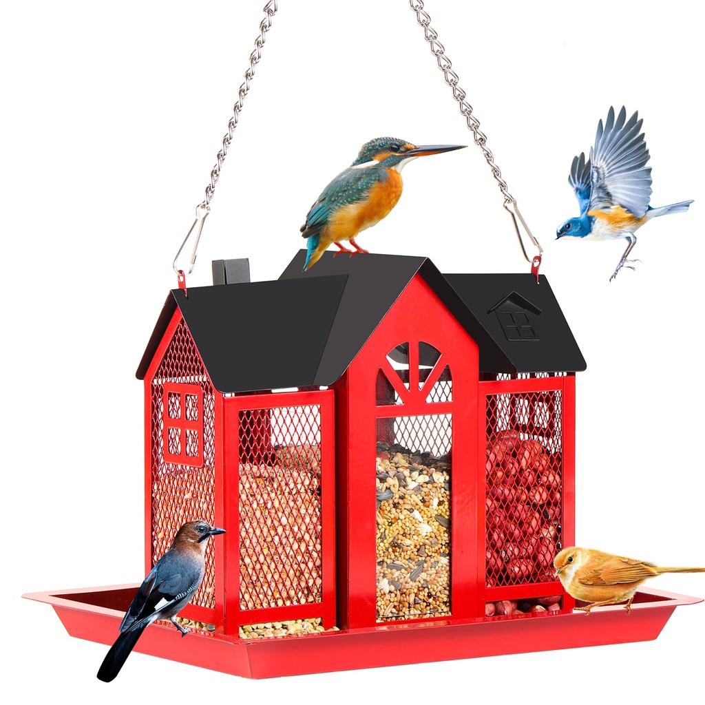 GOYOXOKY Bird Feeders for Outdoors, Large Capacity Squirrel Proof Bird Feeder, Metal Hanging