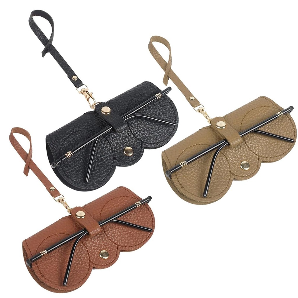 FYHJNC 3 Pack Soft Leather Sunglasses Bags, Portable Eyeglass Cases Slim Glasses Cases Hold