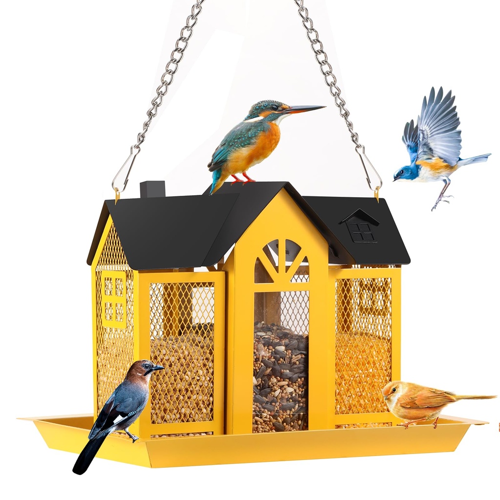 GOYOXOKY Bird Feeders for Outdoors, Large Capacity Squirrel Proof Bird Feeder, Metal Hanging