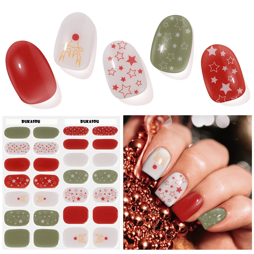 Semi Cured Gel Nail Strips - 28 pcs Gel Nail Stickers-Full Wraps, Long Lasting, UV Lamp 