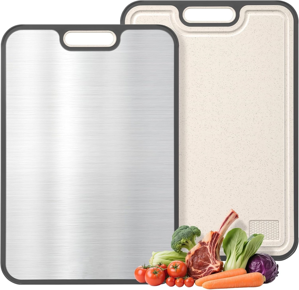 CPOTAM Stainless Steel Chopping Board, Cutting Board for Kitchen Double Sided 304 Stainless