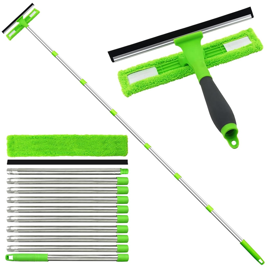 JNBGTU 3.6M/12FT Professional Extendable Window Cleaner Kit - 2-in-1 Silicone Squeegee & Mi