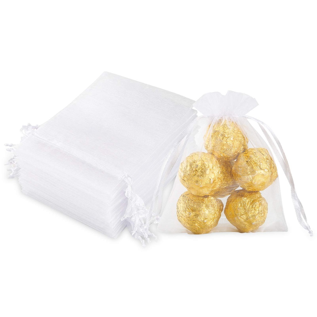 100 Pack Organza Bags, 10X15CM White Small Gift Bags Wedding Party Favor Bags with Drawstrin