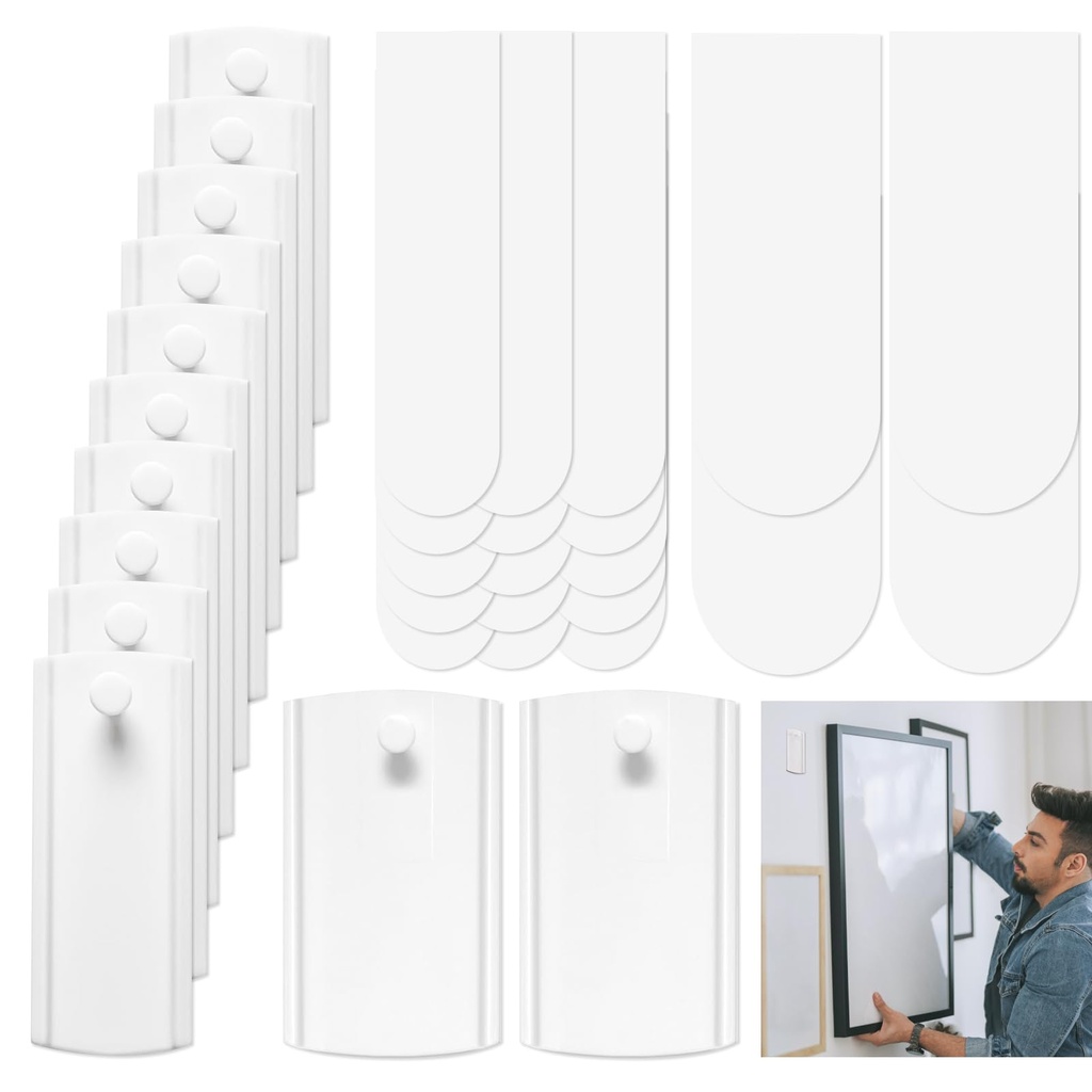 TPTGIAR 12 Pcs Large Universal Picture Hangers, Adhesive Picture Hooks No Nails with 19 Pict