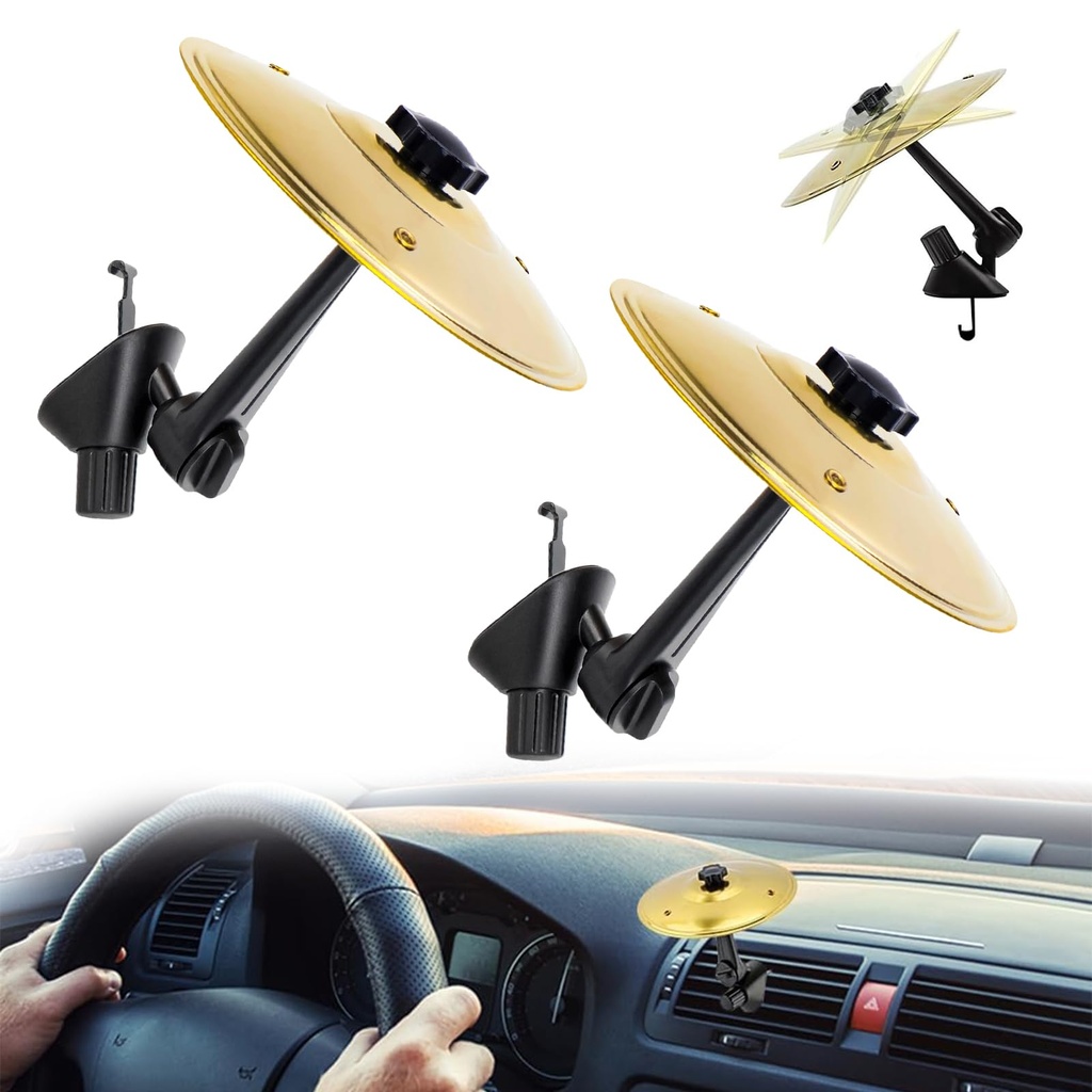 Evadollina Mini Cymbal, 2 Piece Golden Mini Drums for Cars, Percussion, Car Accessories Hum
