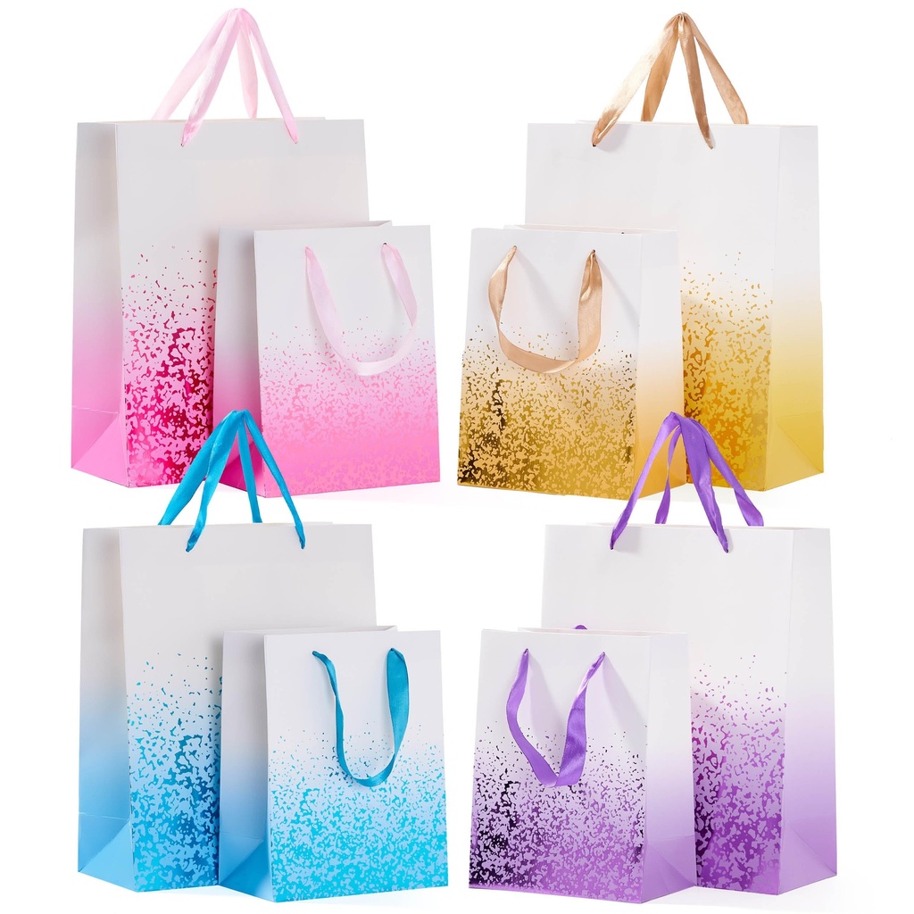 THE TWIDDLERS - 8 Colourful Gift Bags for Christmas with Ribbon Handles for Xmas, Birthday P
