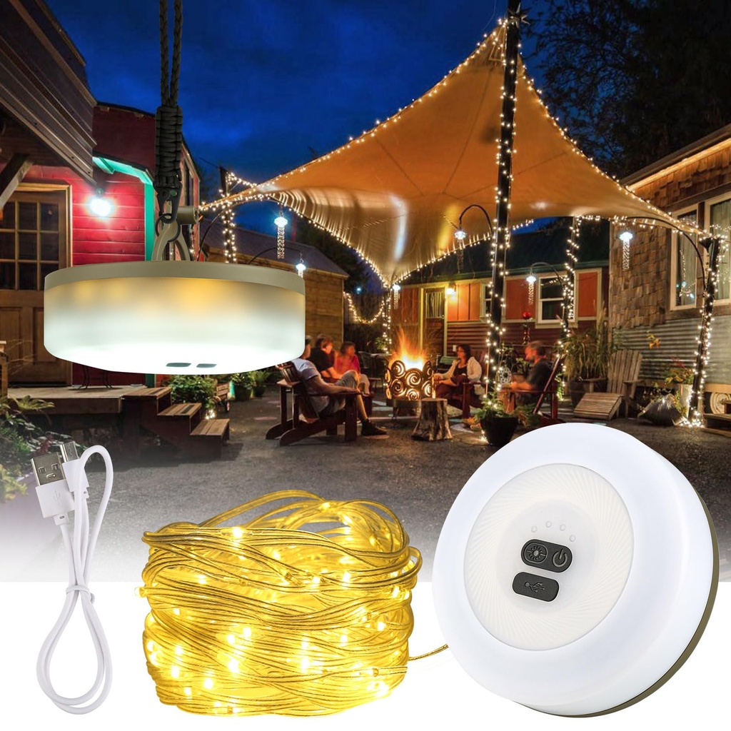 Outdoor Waterproof Portable Stowable String Light, 10M Retractable LED Tent Fairy Lights, R