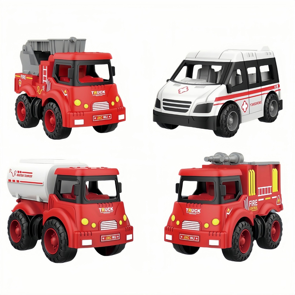 GUUMFOLL Fire Truck Toy Set, 24.5 x 22 cm, Emergency Vehicle Collection with Water Tanker an