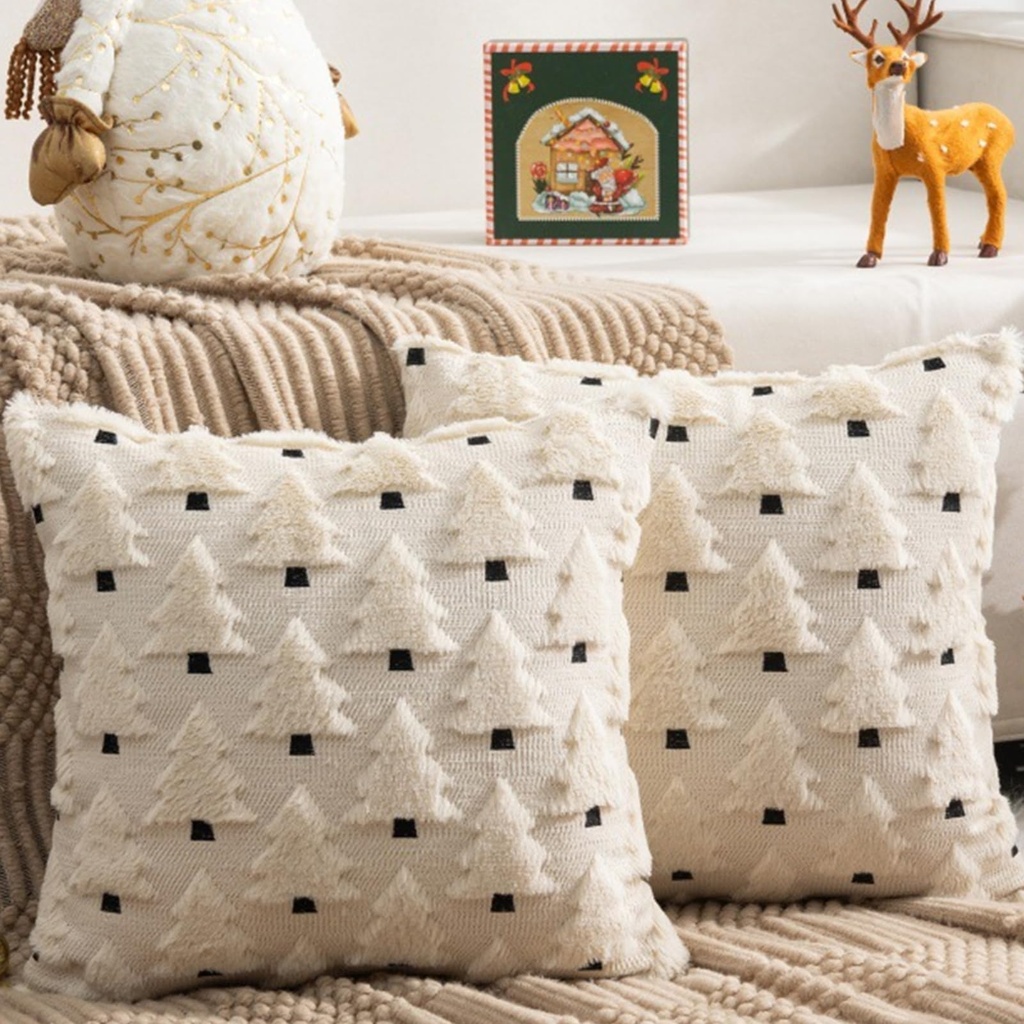 QUVITA Set of 2 Christmas Cushion Covers 45 x 45 cm, Trees Christmas Decorative Sofa Throw