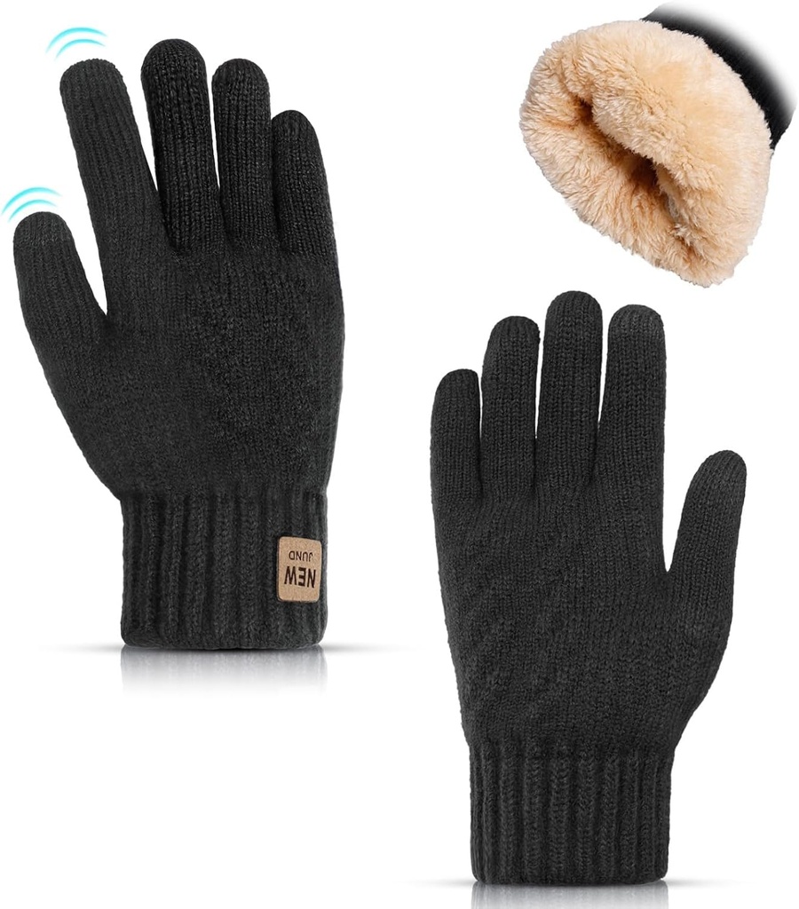 GSrenyu Men Gloves, Winter Warm Knit Gloves with Soft Lining, Winter Thermal Gloves for Run