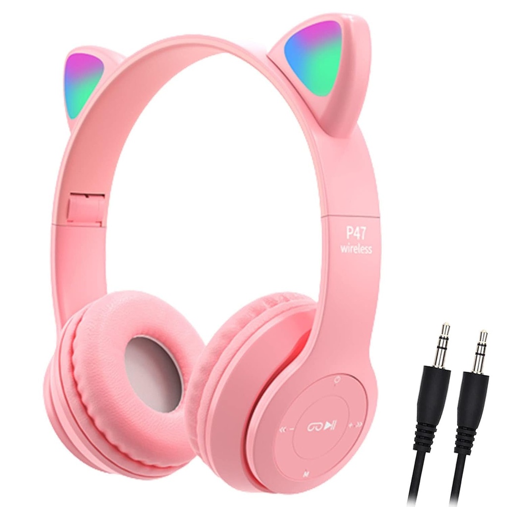 arVin Wireless Kids Headphones, Bluetooth Kids Headset Over Ear with Microphone, Cat Ear LED