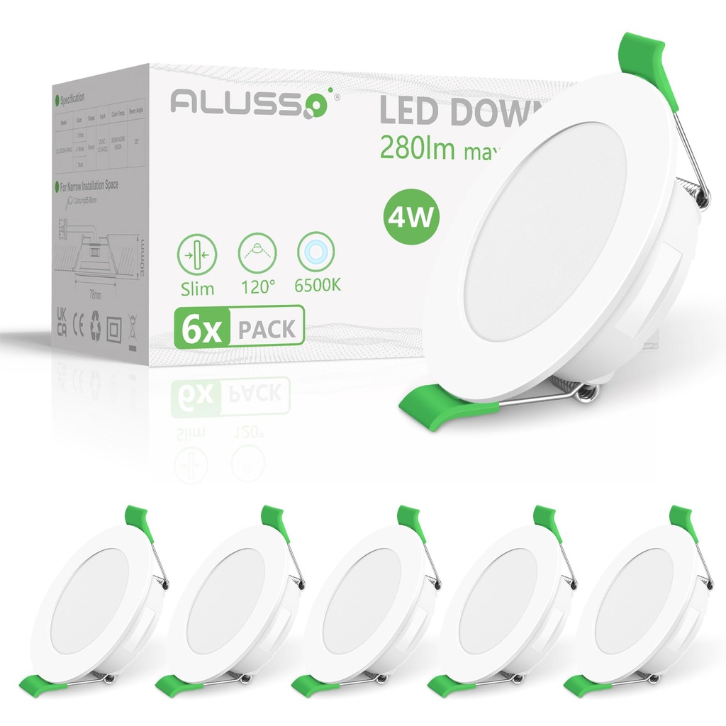 ALUSSO LED Downlights for Ceiling 4W 280LM, Cool White 6500K Recessed Ceiling Lights, Ultra