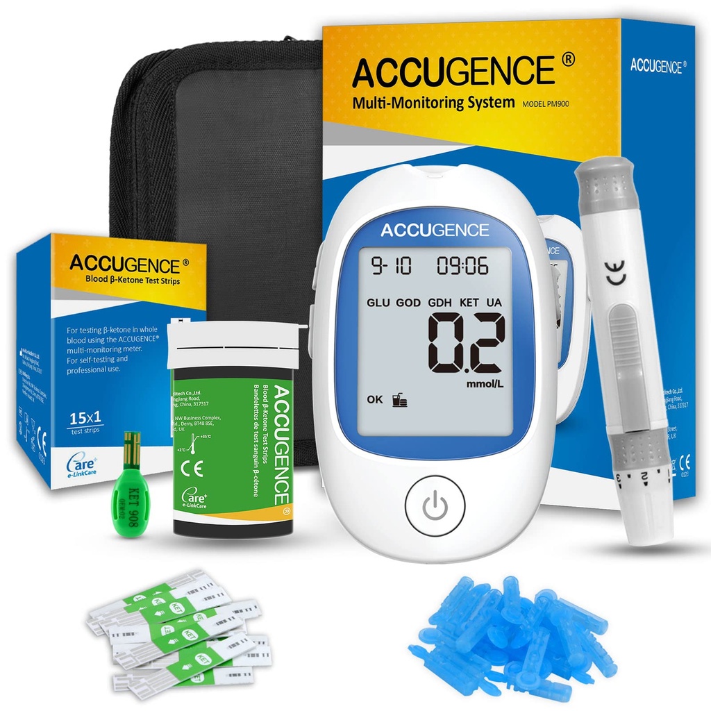 ACCUGENCE 3in1 Blood Ketone Monitor and 15 Ketone Test Strips, Blood Ketone Meter keto Test