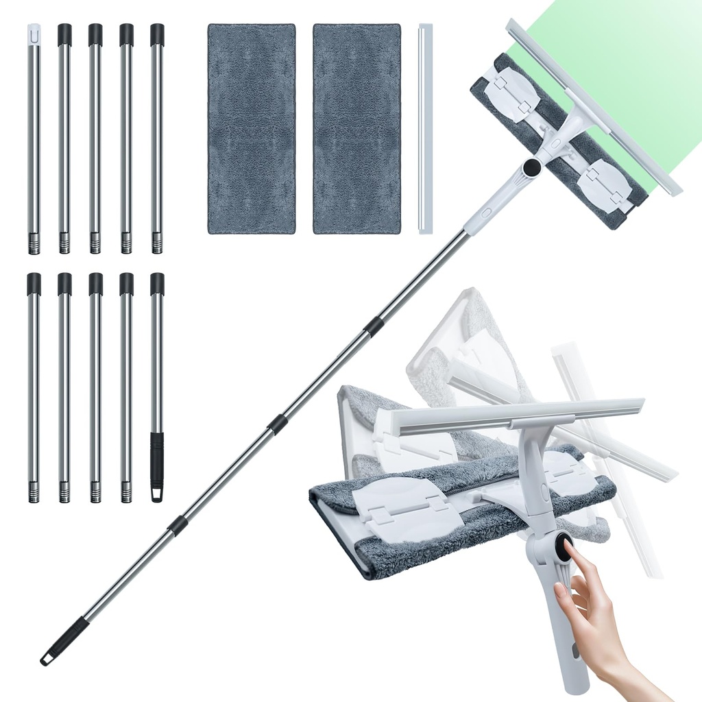 2 in 1 Window Cleaning Equipment Kit with Long Handle (3.8M), Telescopic Window Cleaner with