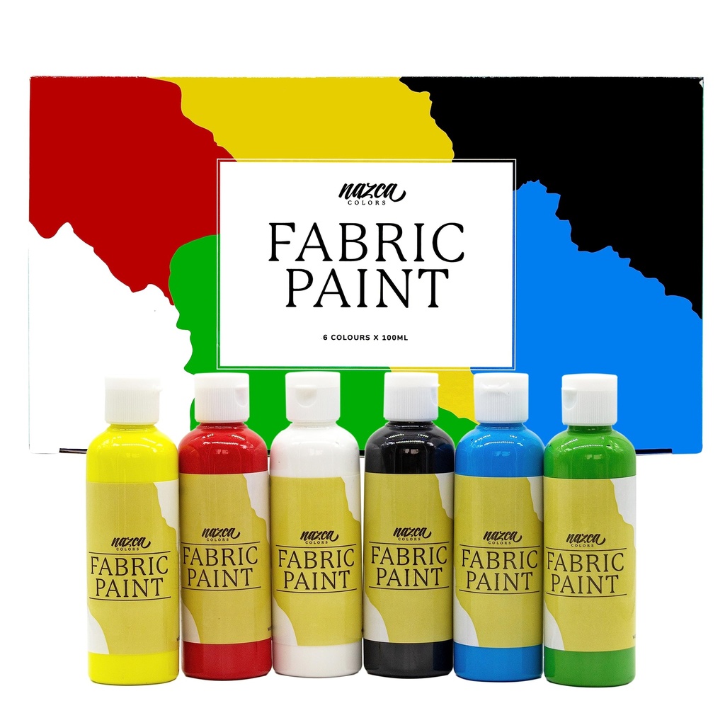 Nazca Professional Quality Fabric Paint - 6 Colours x 100ml - Permanent Textile Acrylic Pain