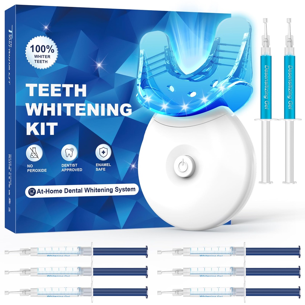 Teeth Whitening Kit with LED Light for Sensitive Teeth: with 6 Teeth Whitening Pen & 2 Remin