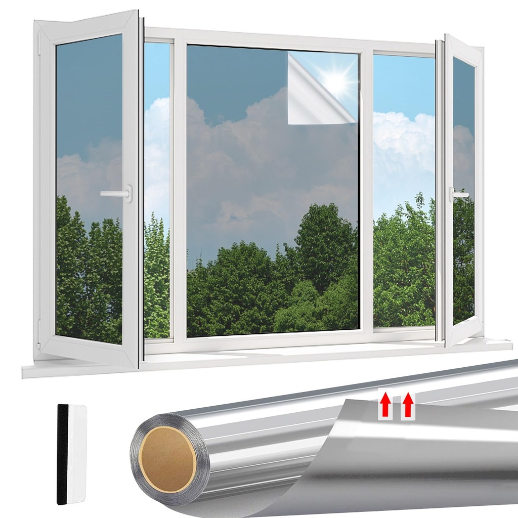 Linarun One Way Window Film Privacy Heat Reflective Privacy Film for Glass Windows Daytime