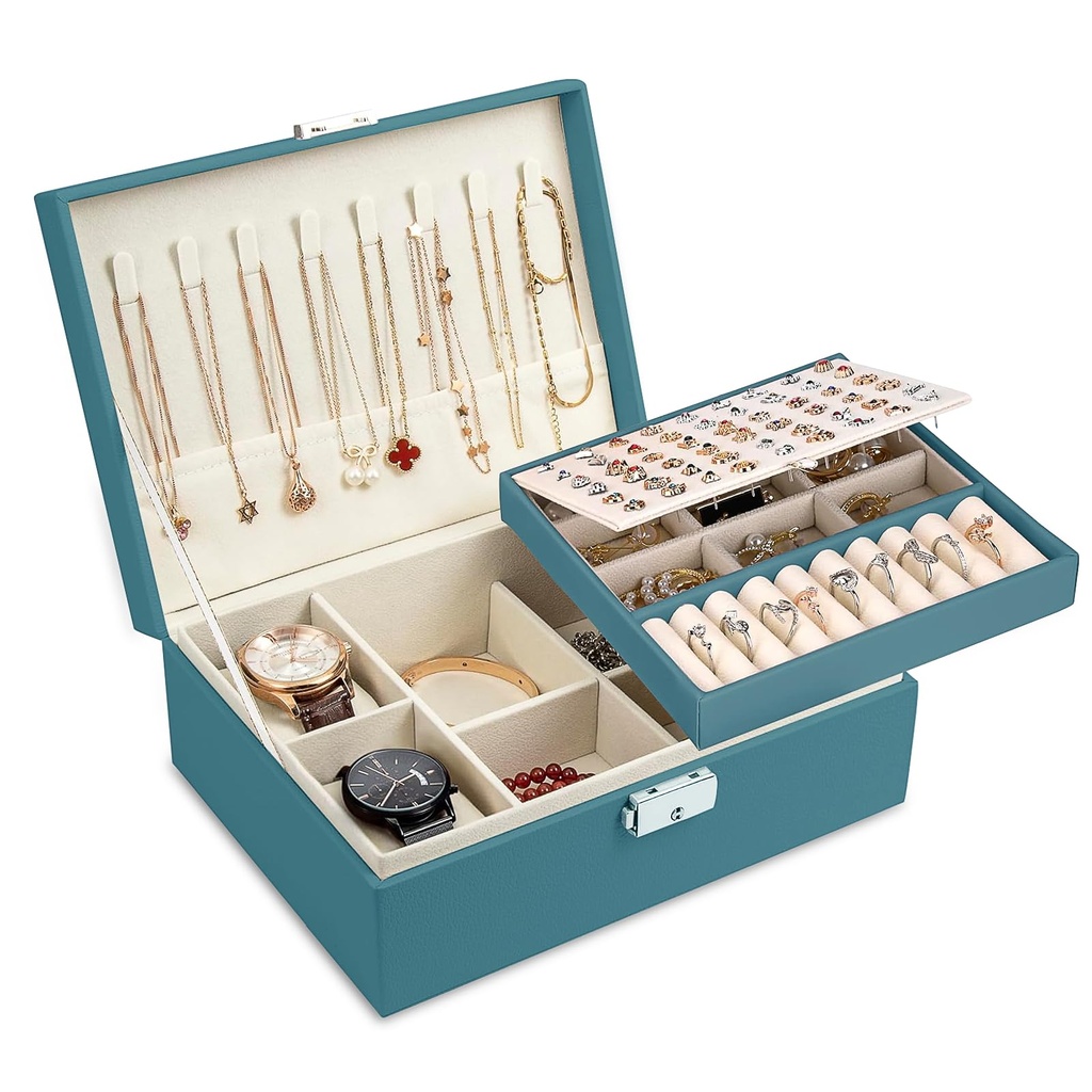 Moseem Jewellery Box Organiser for Women Girls,2-Layer Large Jewellery Organiser Box with 2
