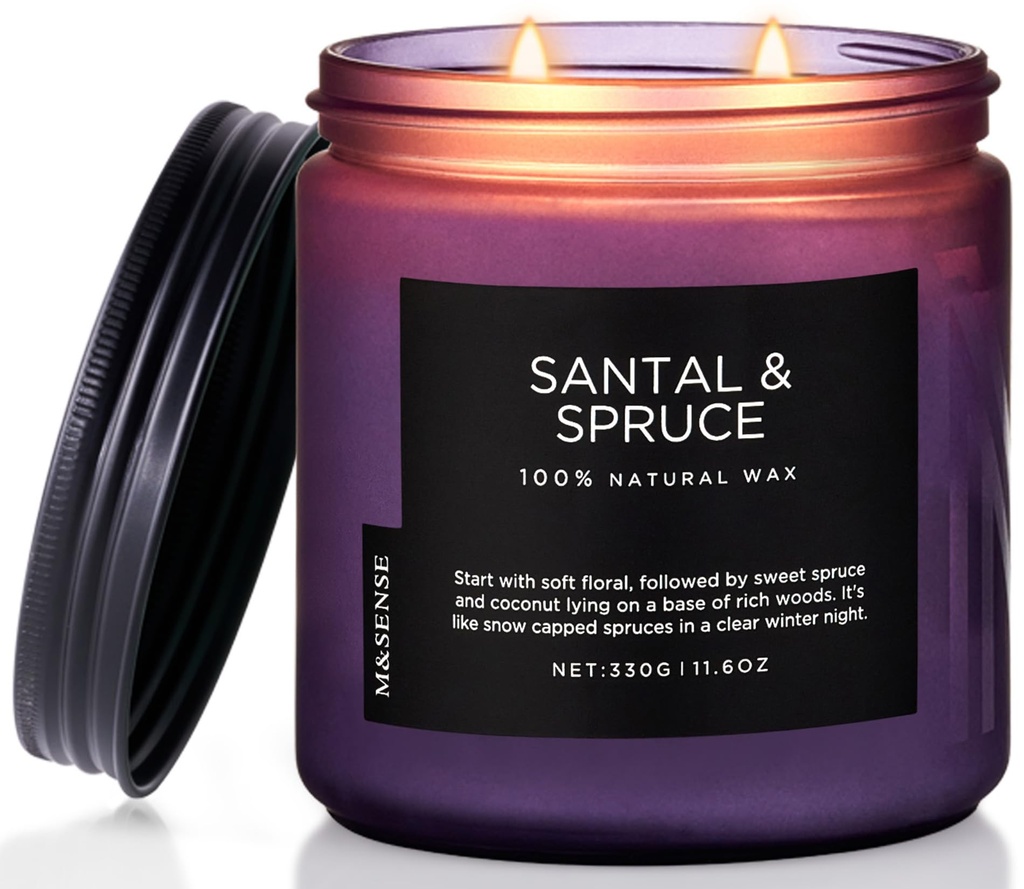 M&SENSE Santal Spruce Non Toxic Scented Candles Gifts for Women & Men 330g 70H Medium Jar Candle