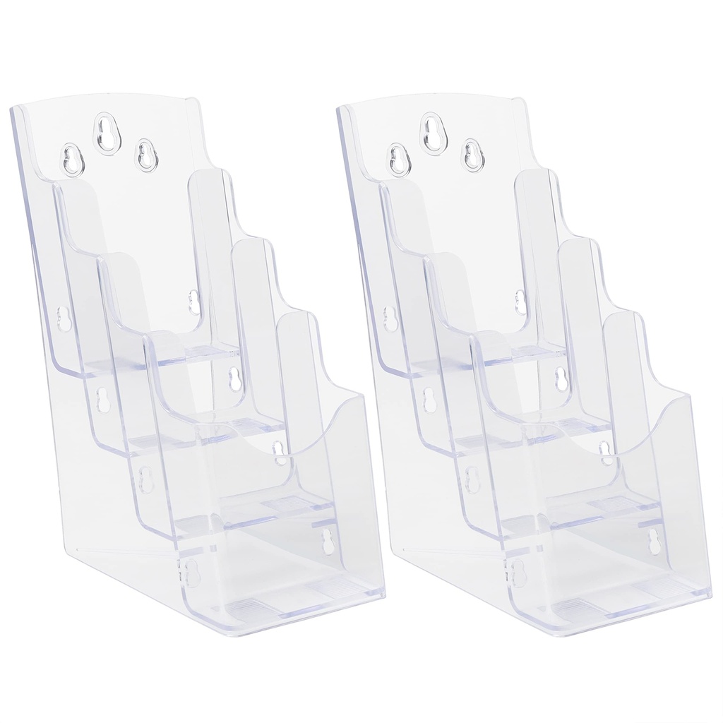 Belle Vous 2 Pack of Clear Acrylic Plastic Brochure Holder - 4Tier Counter/Desktop & Wall M
