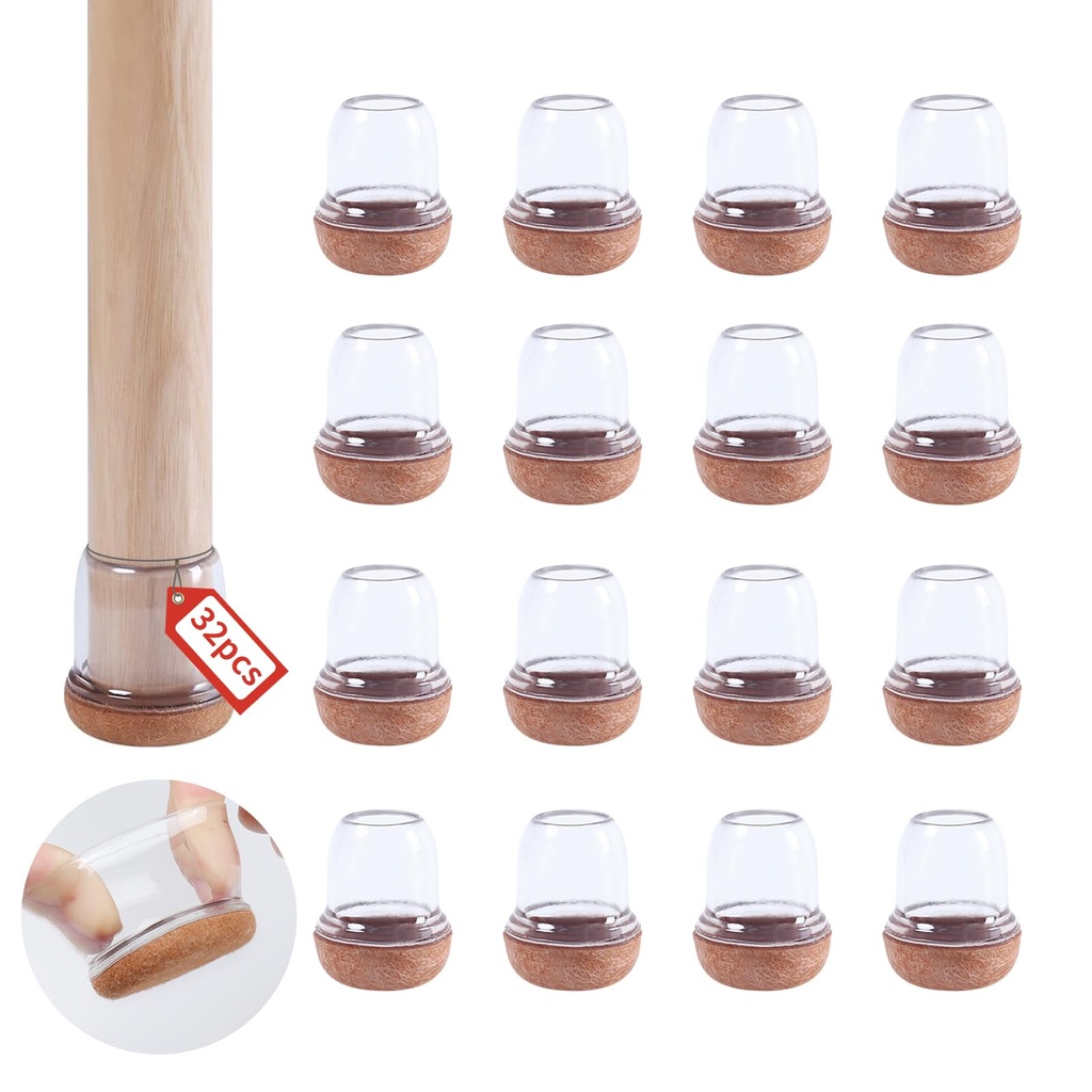Ezprotekt Furniture Upgraded Clear Silicone Chair Leg Floor Protectors, 32P Silicone Chair