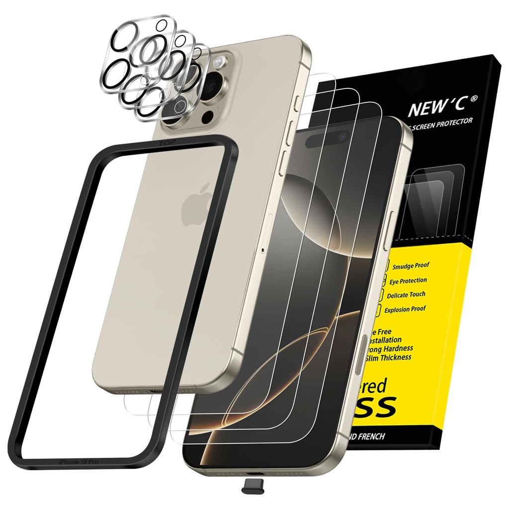 NEW'C 3x Privacy for iPhone 16 Pro Screen Protector (6.3 inches)+ 3x Camera Lens Protector