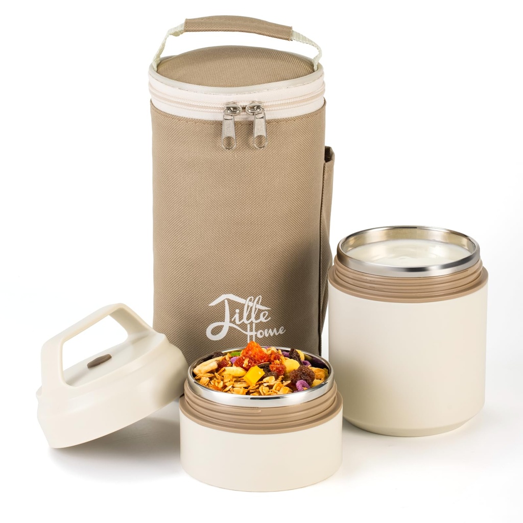 Lille Home 600ml Insulated Stackable Stainless Steel Thermal Lunch/Snack Box, 2-Tier Bento/F