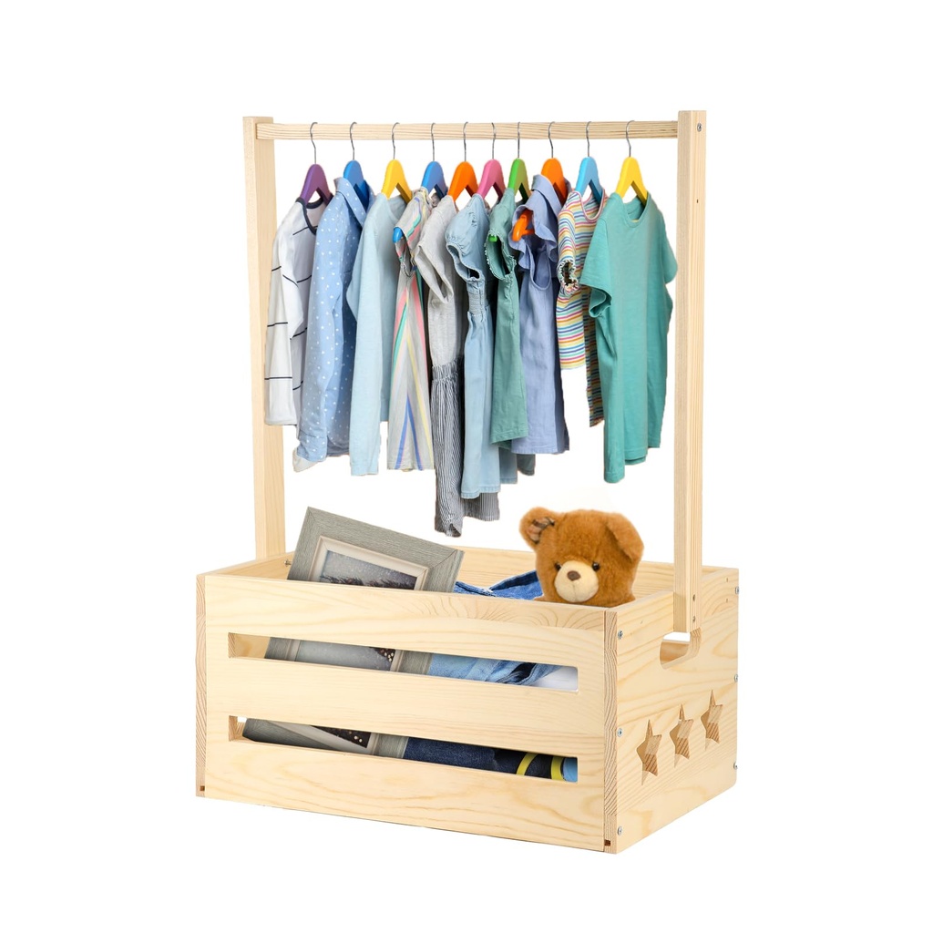 Wooden Baby Shower Basket, Wooden Baby Storage Crate Hamper with Handle Attractive Closet B