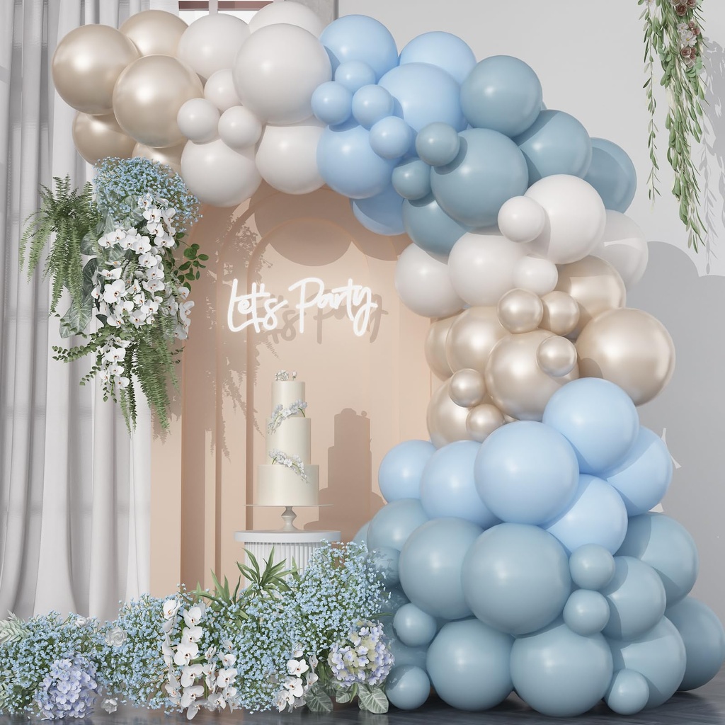 HILAVO Dusty Blue Balloon Arch Kit Retro Slate Light Pastel Blue Beige Cream Sand White Neu
