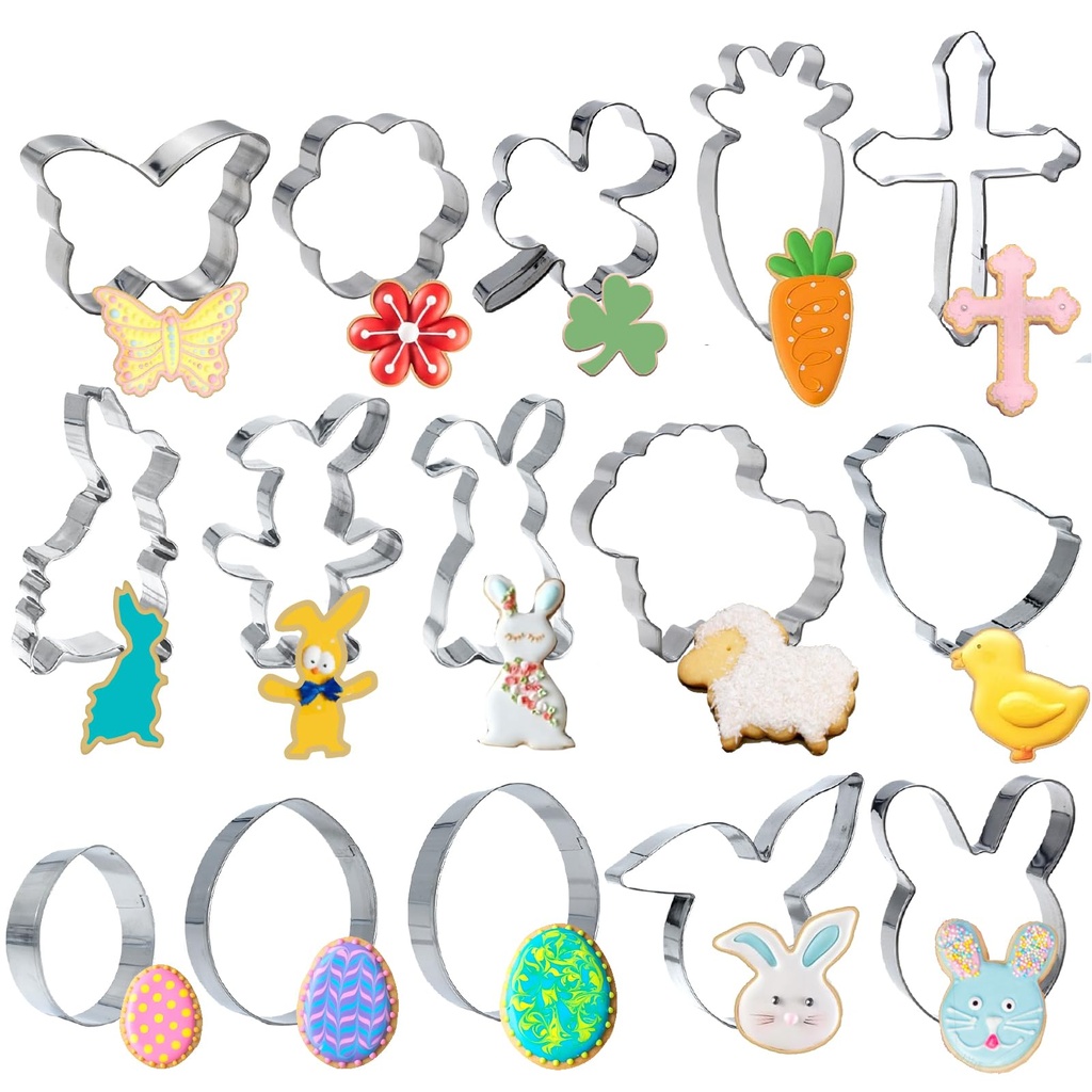 LXBCTOP Easter Cookie Cutters Set-15 Piece, Cookie Cake Cartoon Baking Cutter Molds, Cookie