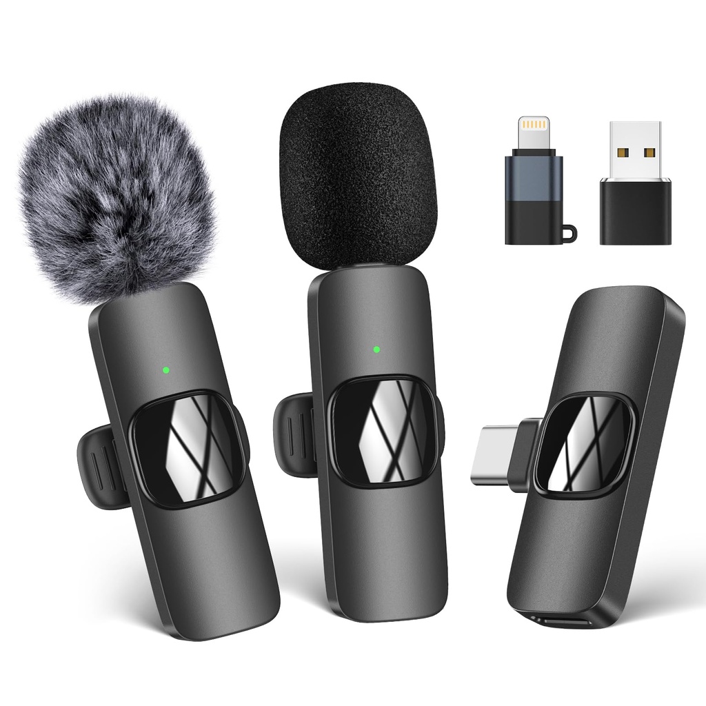 HMKCH Wireless Lavalier Microphone for iPhone - iPad, Android Phone,Computer, Mini Lapel Mi
