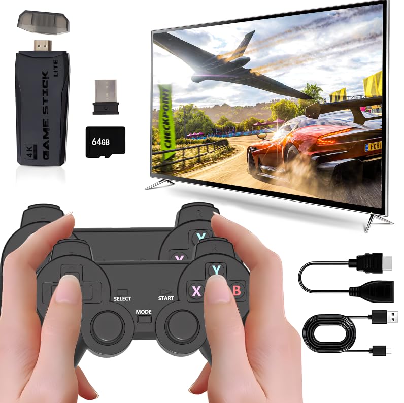 Retro Game Console,Game Stick Retro Console, Video Games for TV,Built in 20000+Games 64GB, D