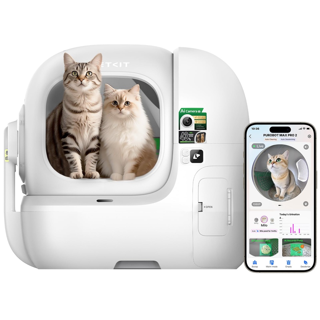 PETKIT PUROBOT MAX PRO 2 Self Cleaning Cat Litter Tray with AI Camera, Facial Recognition