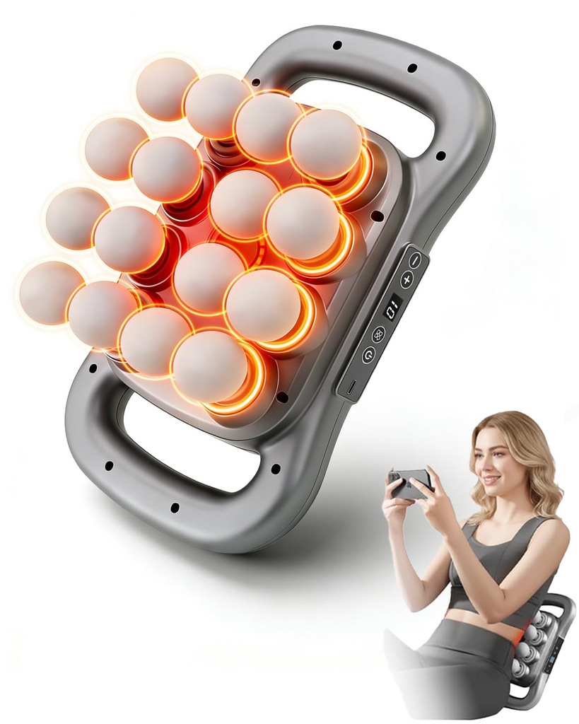 16 Head Massage Gun Set - Deep Tissue Percussion Massager with 9 Modes & Levels with Red Light