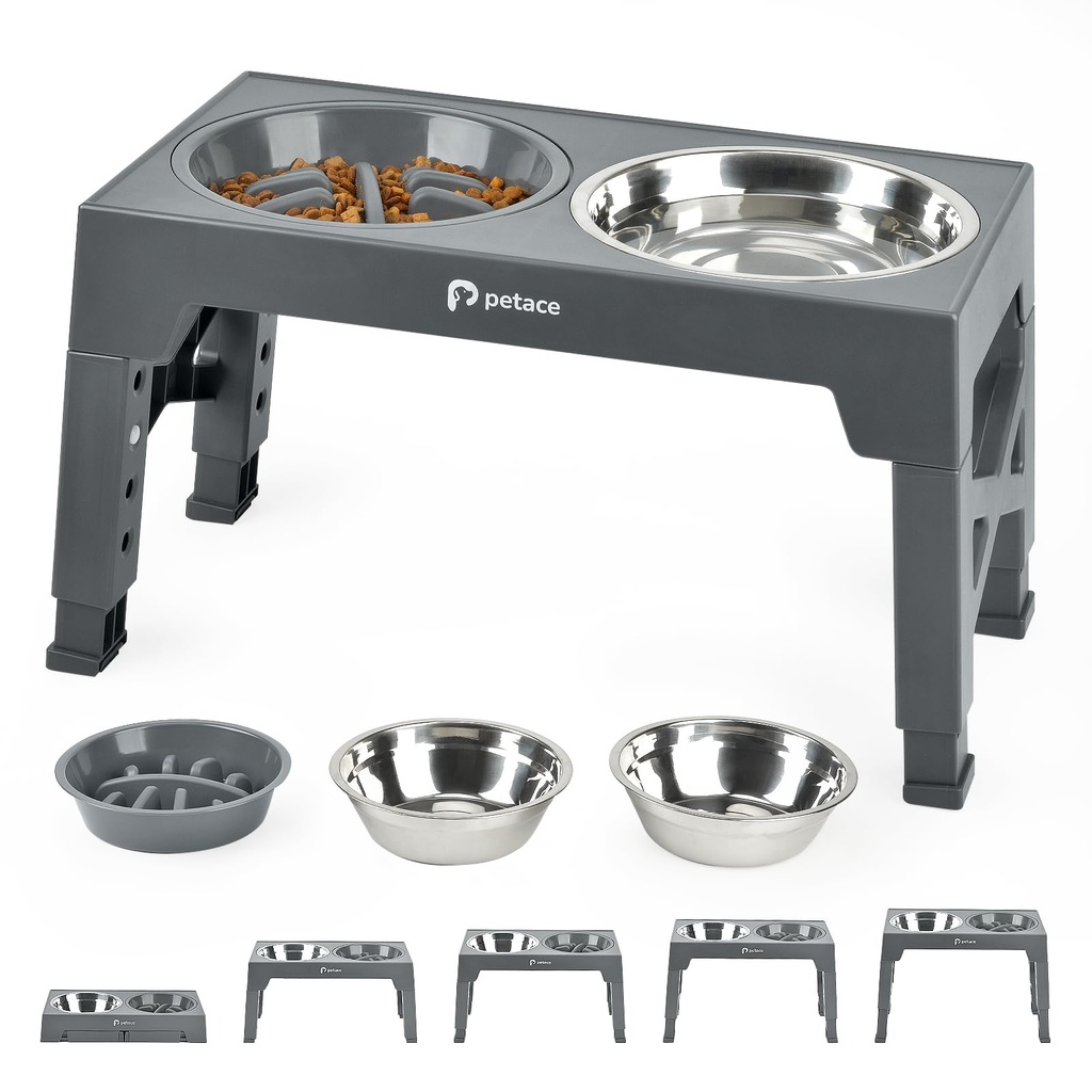 Petace Elevated Dog Bowls for Large Dogs, Raised Dog Bowl Stand with Slow Feeder Bowl