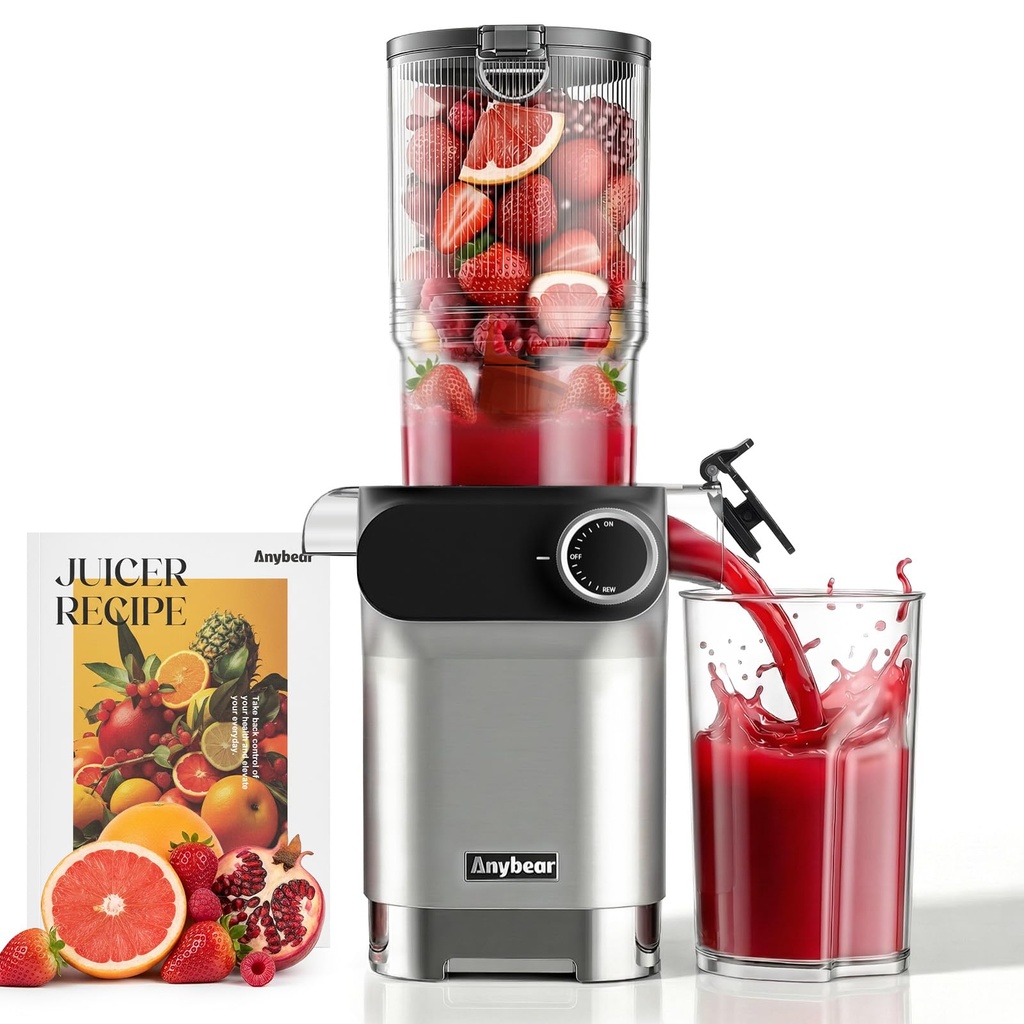 Anybear Cold Press Juicer, 200W Masticating Slow Juicer 4.3" Large Feed Chute Fit Whole 