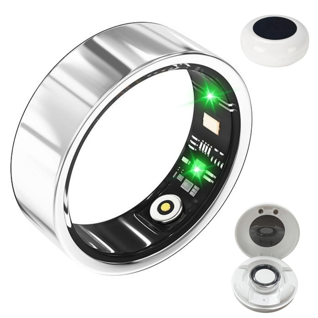 Hoorawwi Smart Ring with Charger Case, Smart Health Ring for Women Men w/Sleep Heart Rate Bl