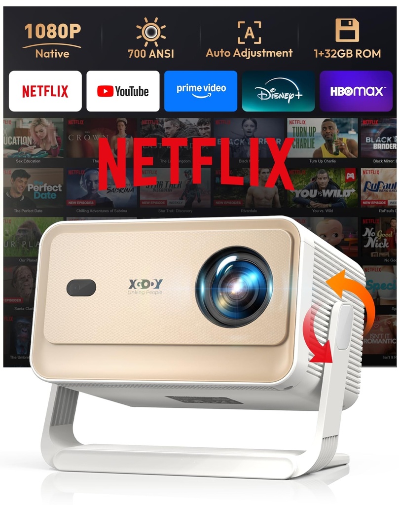 Compatible with Netflix & AI Autofocus Smart 4k Projector, Valentine Gifts, XGODY