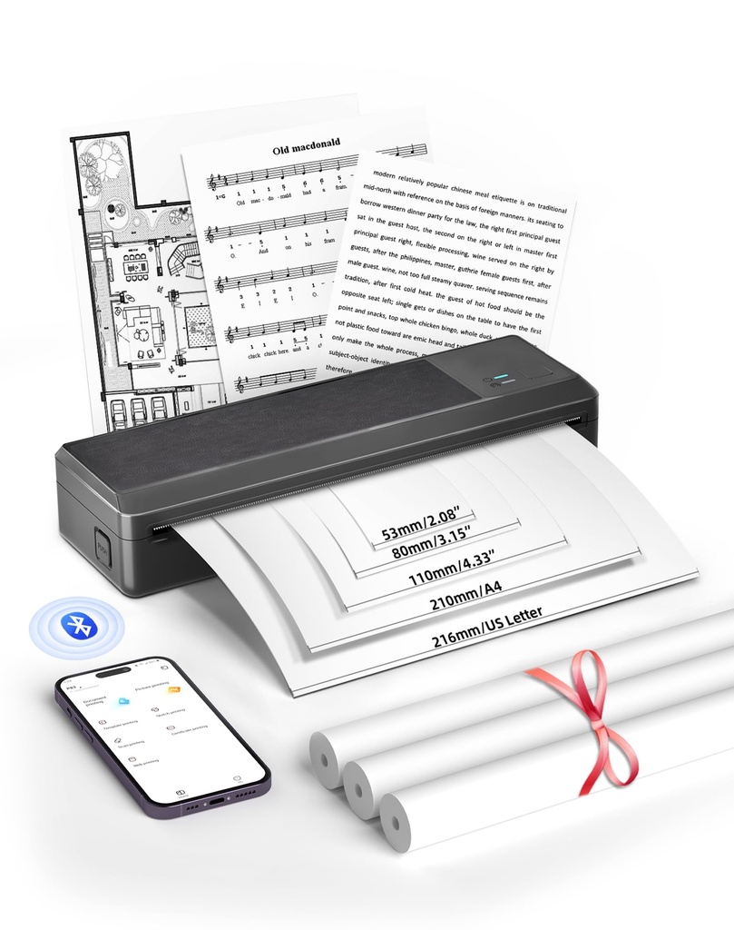 BO4NSHIP A4 Portable Thermal Printer  P83 Thermal Printer a4 with 3 Rolls