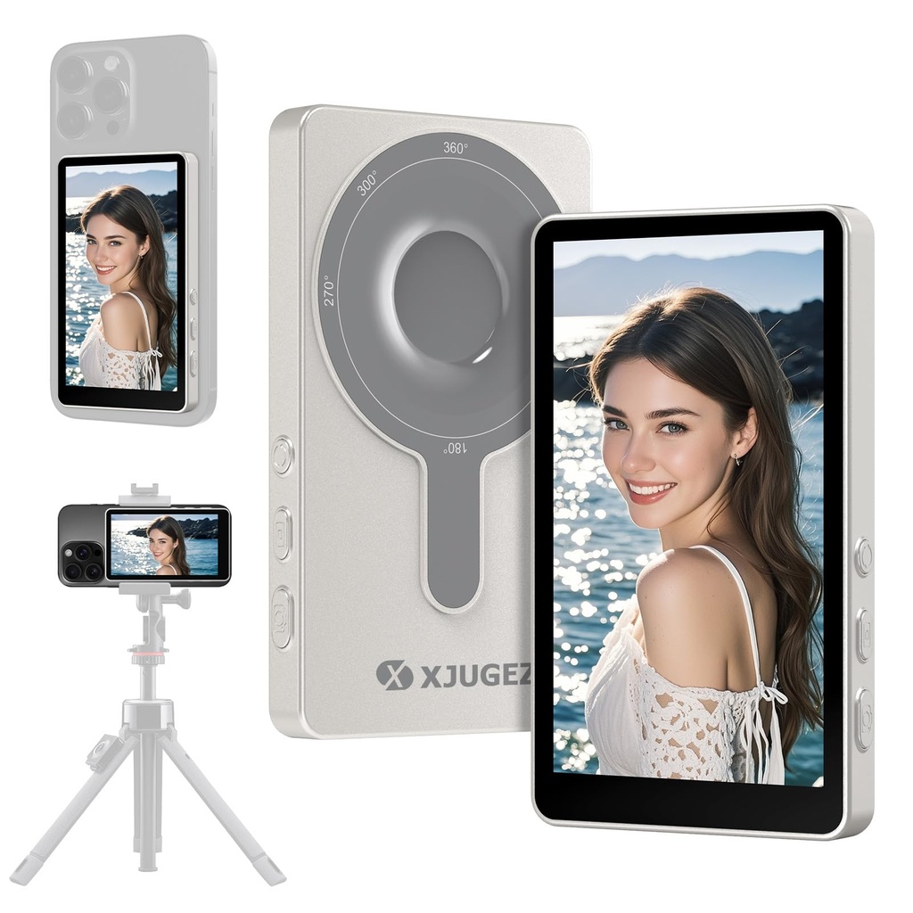 XJUGEZ Phone Vlog Selfie Monitor Screen, Magnetic Selfie Screen for iPhone Android, Back Cam